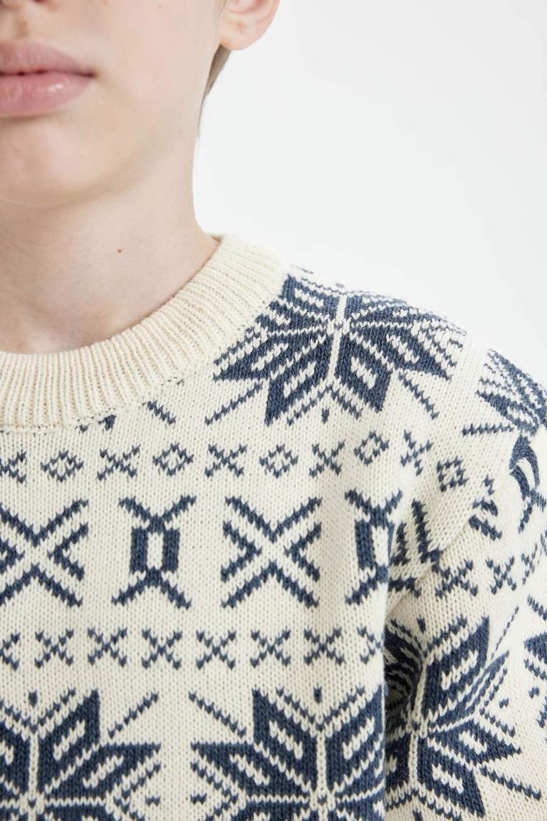 Boy Crew Neck Patterned Knitted Pullover