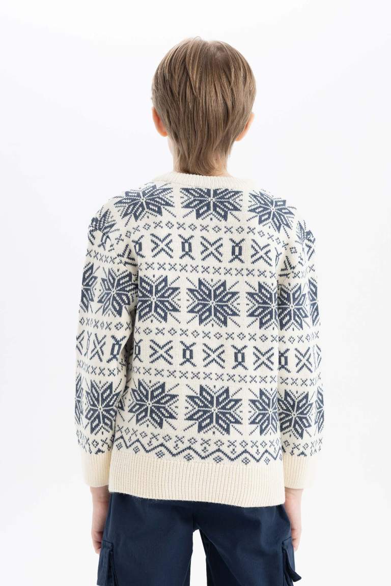 Boy Crew Neck Patterned Knitted Pullover