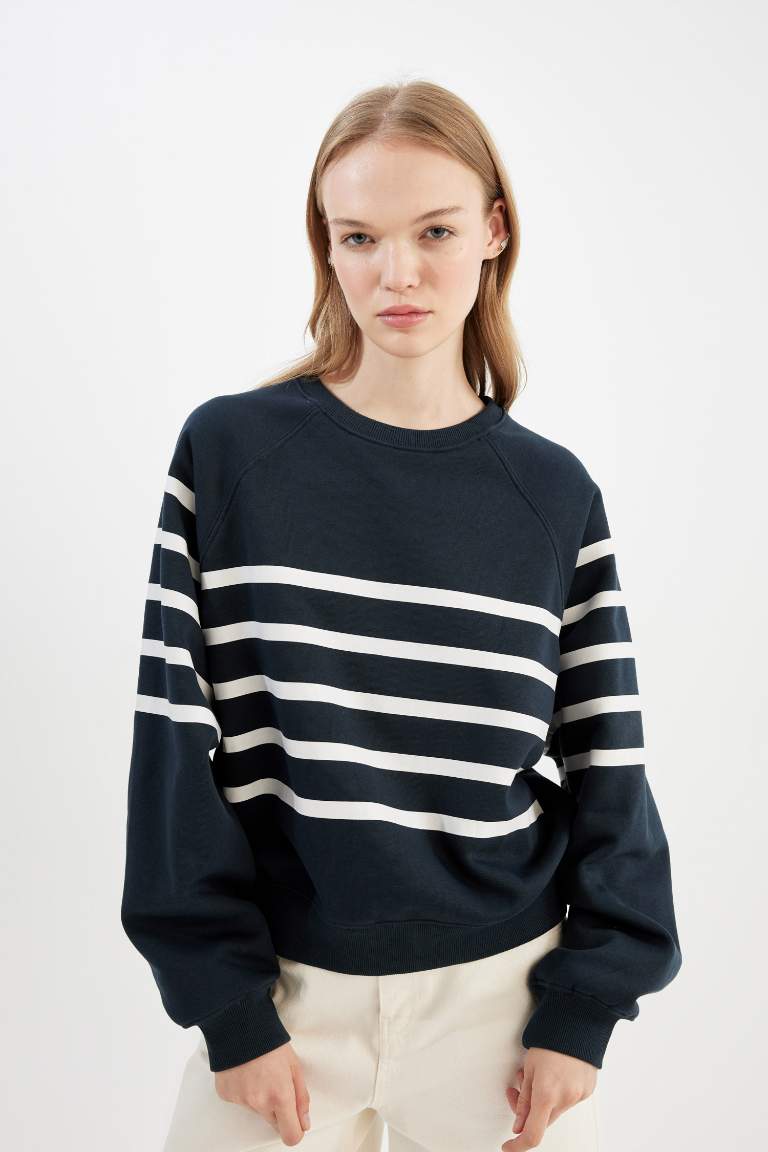 Oversize Fit Striped Thick Fabric Sweatshirt