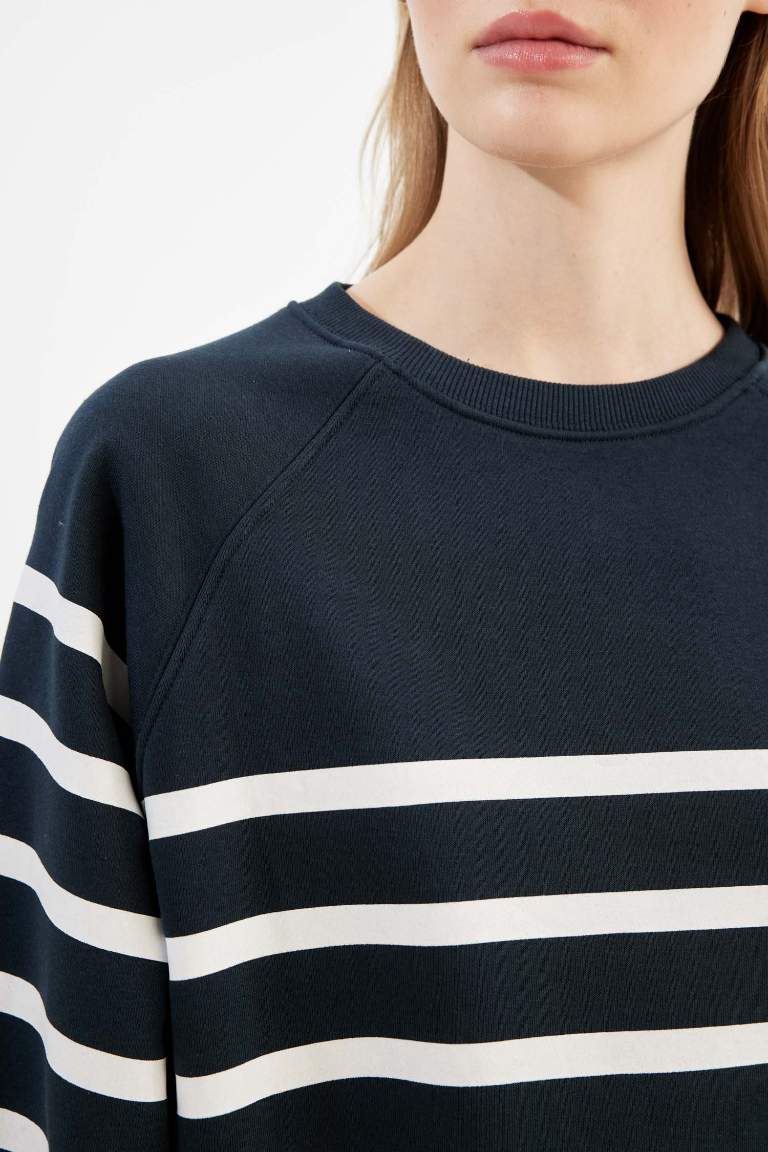 Oversize Fit Striped Thick Fabric Sweatshirt