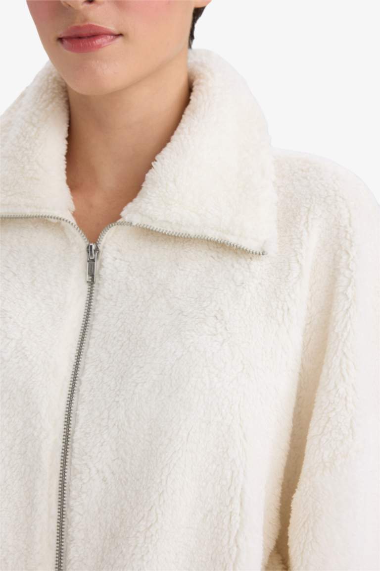 Oversize Geniş Kalıp Polo Yaka Welsoft Pelüş Hırka