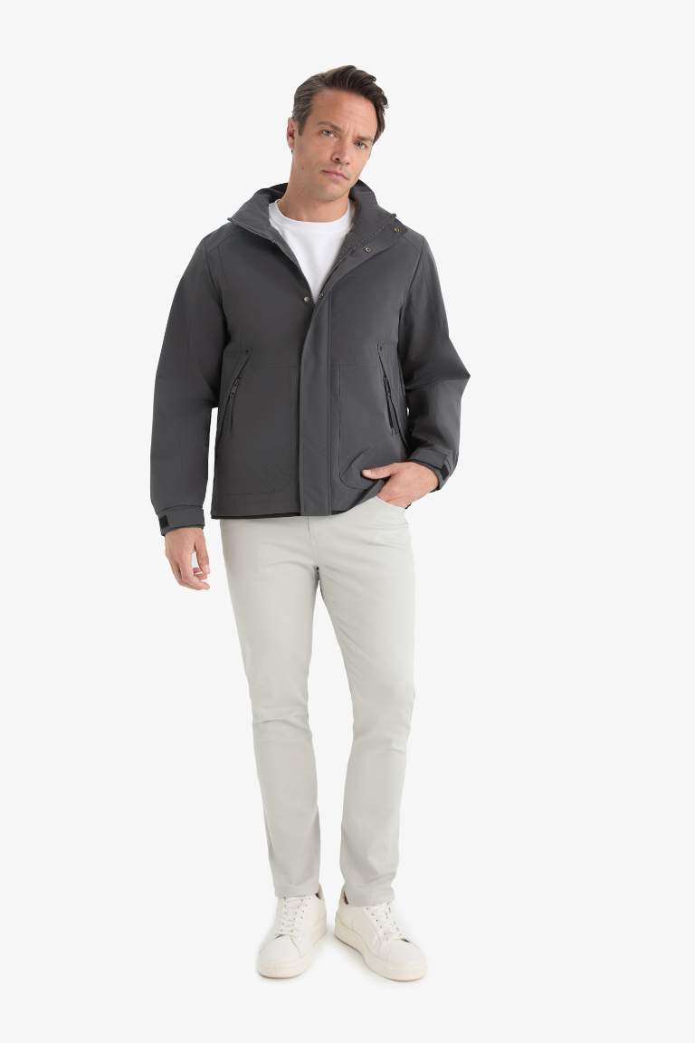 Regular Fit Hooded Zippered Waterproof Jacket
