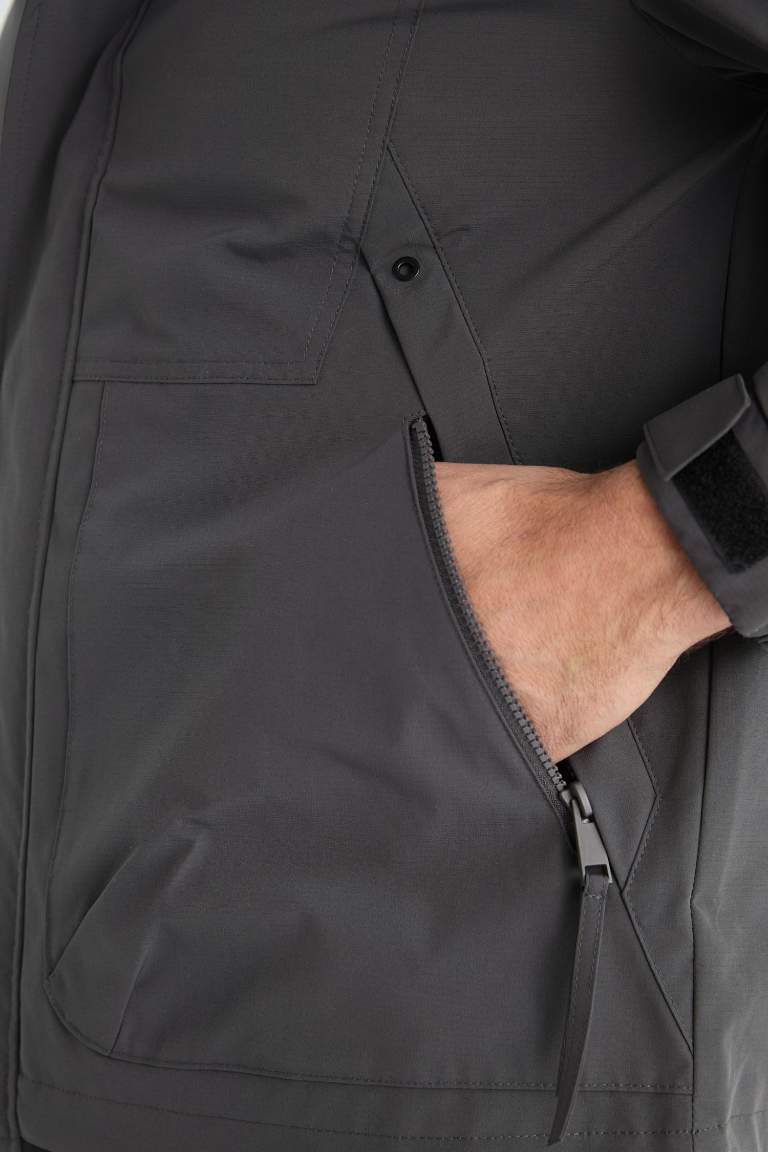 Regular Fit Hooded Zippered Waterproof Jacket