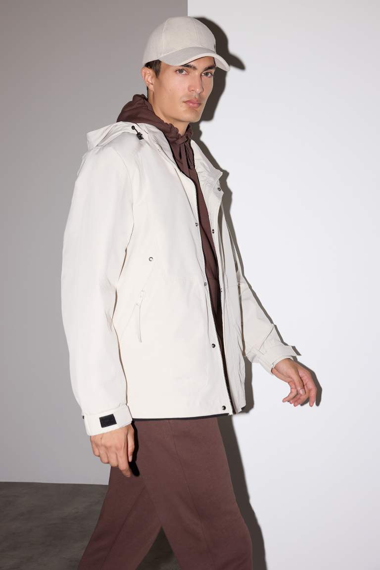 Regular Fit Hooded Zippered Waterproof Jacket