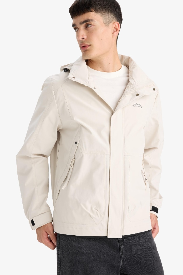Regular Fit Hooded Zippered Waterproof Jacket
