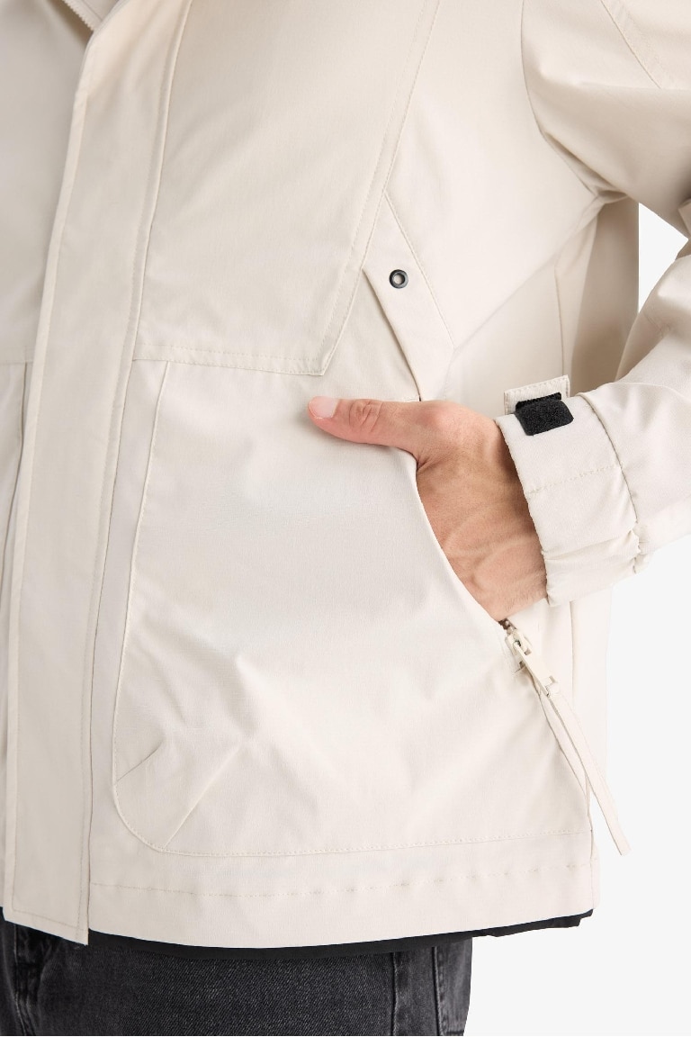 Regular Fit Hooded Zippered Waterproof Jacket