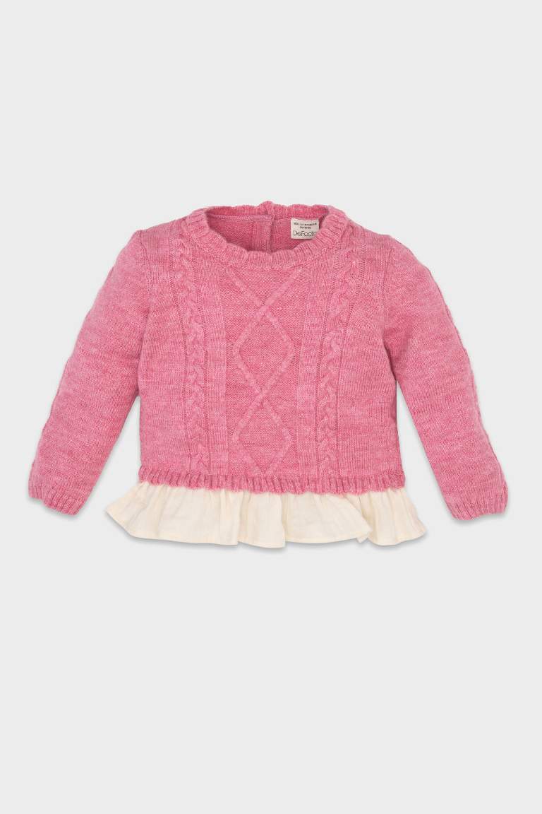 Baby Girl Pink Regular Fit Crew Neck Knitted Pullover