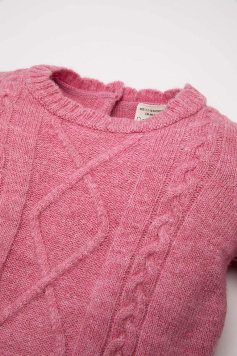 Baby Girl Pink Regular Fit Crew Neck Knitted Pullover