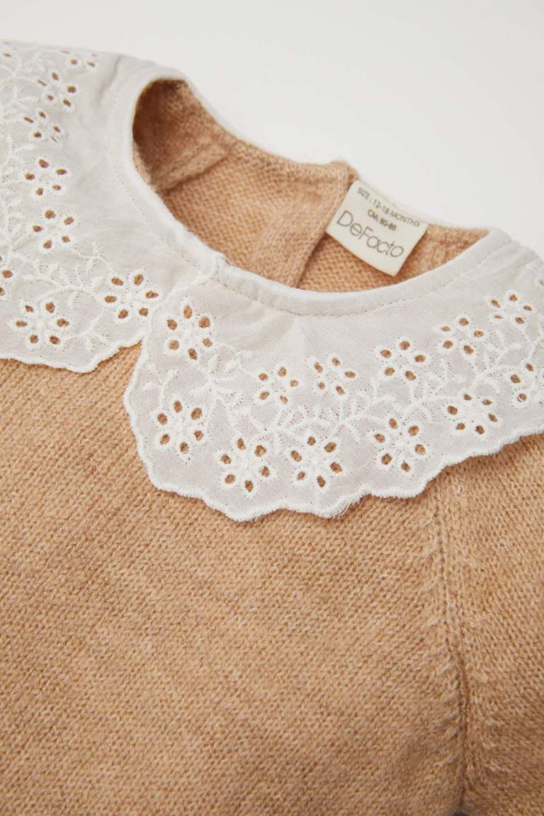 Baby Girl Beige Lace Look Collar Knitted Pullover