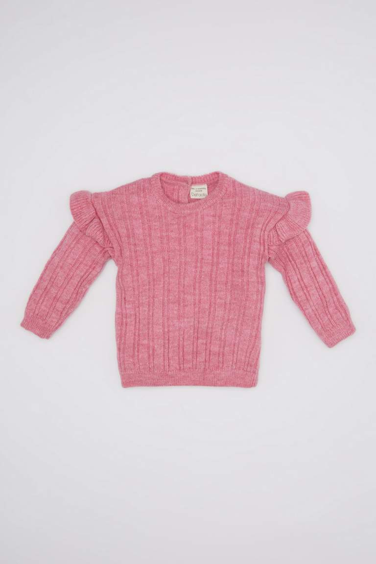 Baby Girl Crew Neck Knitted Pink Pullover