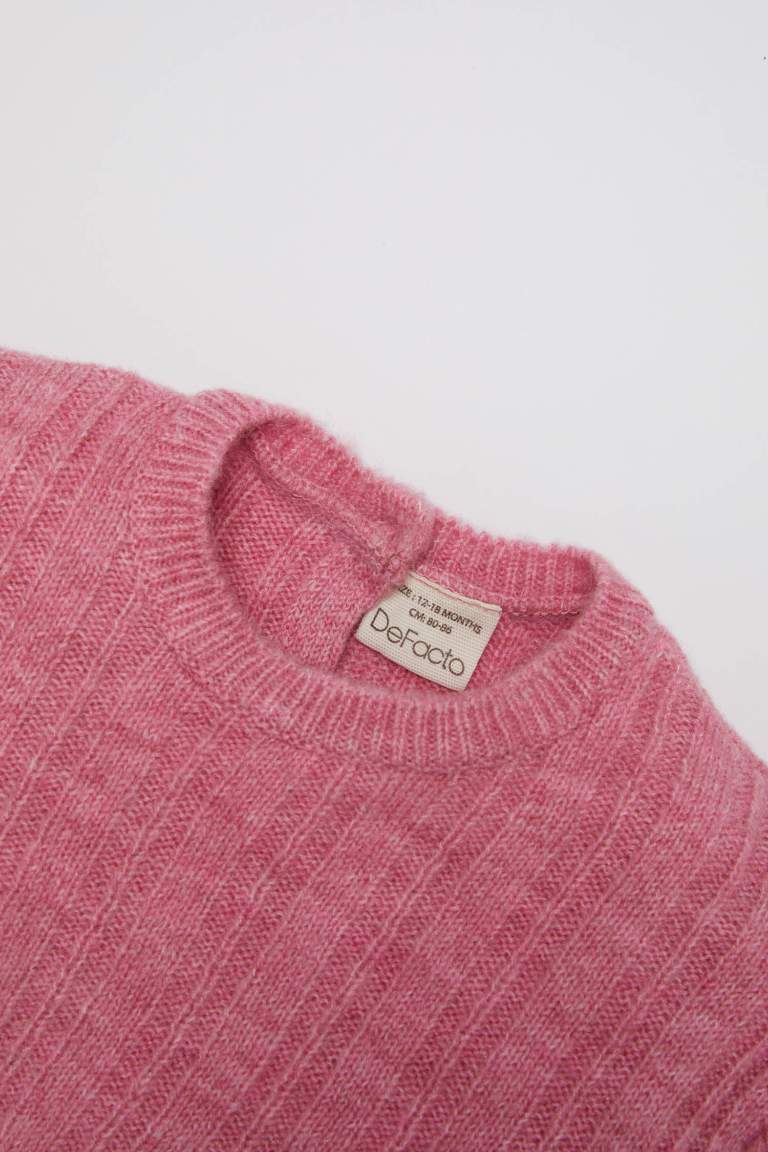 Baby Girl Crew Neck Knitted Pink Pullover