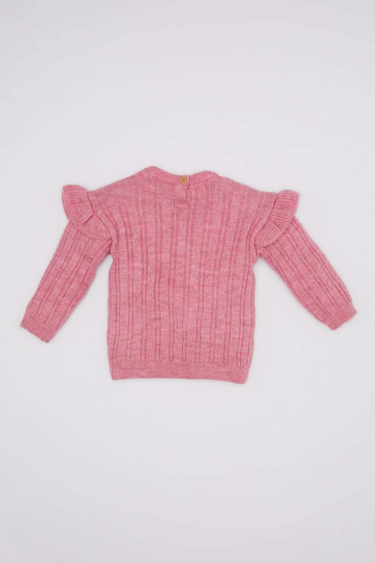 Baby Girl Crew Neck Knitted Pink Pullover