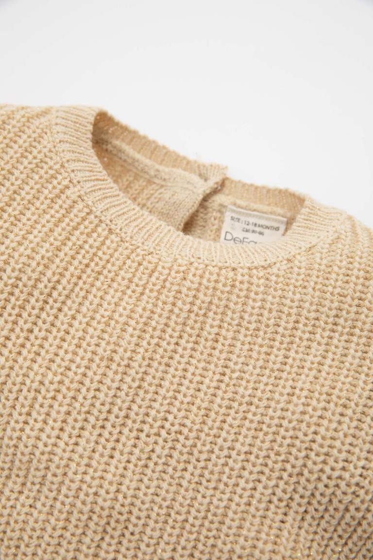 Baby Girl Beige Crew Neck Knitted Pullover