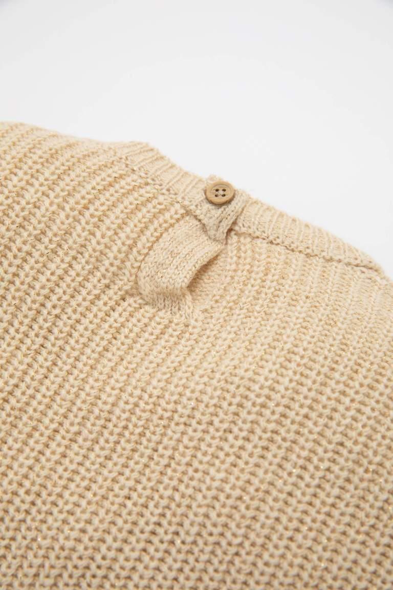 Baby Girl Beige Crew Neck Knitted Pullover