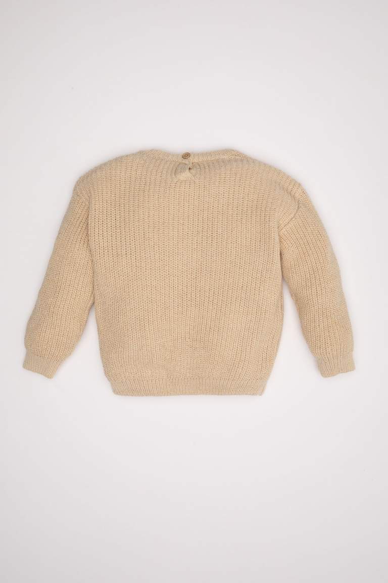 Baby Girl Beige Crew Neck Knitted Pullover