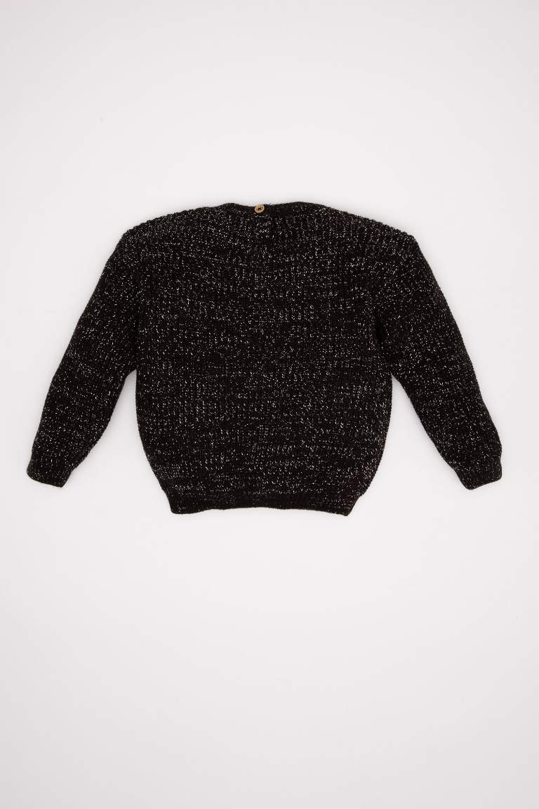 Baby Girl Black Crew Neck Knitted Patterned Pullover