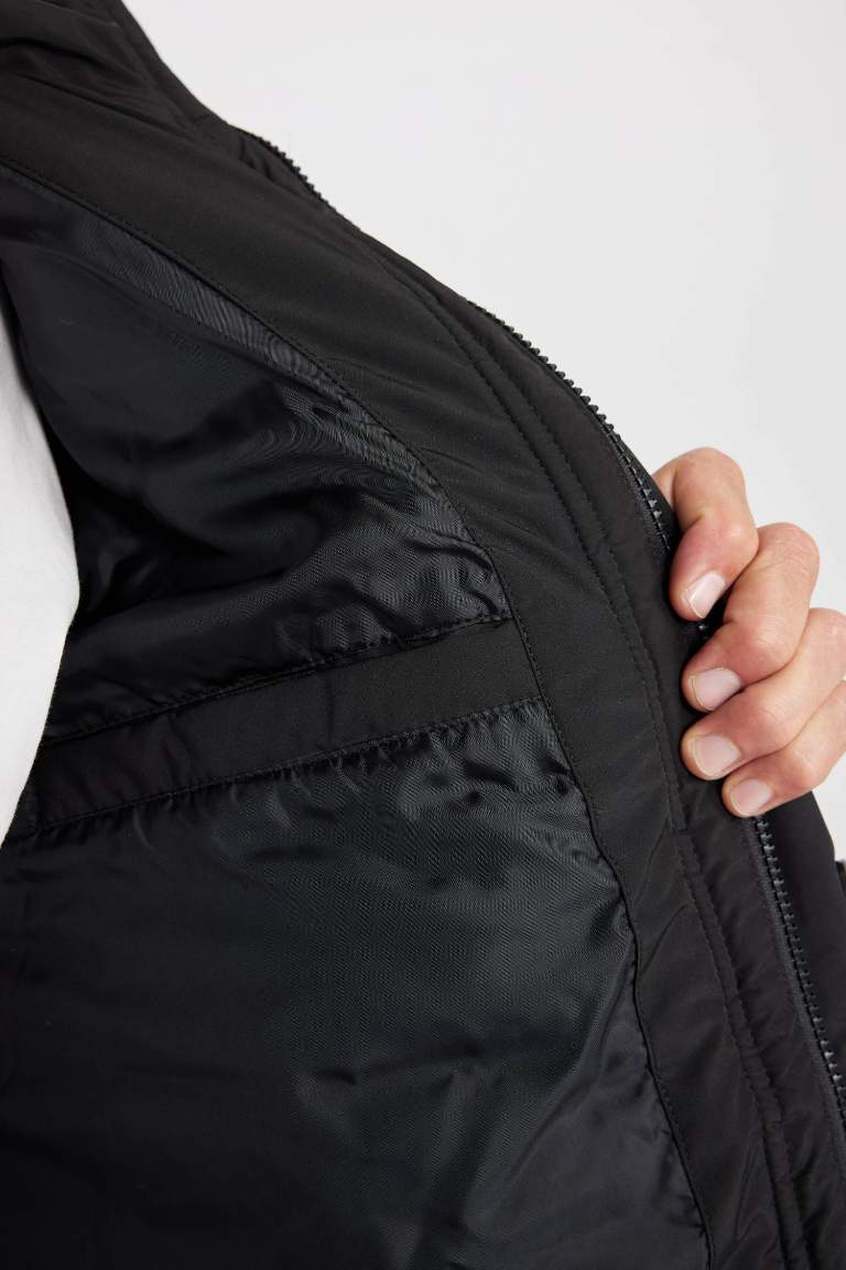 Su İtici Kapüşonlu Mont Slim Fit Dar Kesim Fermuarlı Çıtçıt Kapamalı Cepli