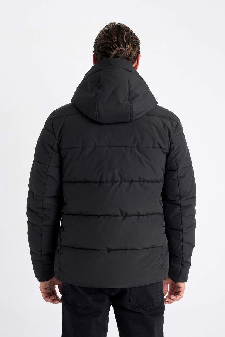 Su İtici Kapüşonlu Mont Slim Fit Dar Kesim Fermuarlı Çıtçıt Kapamalı Cepli