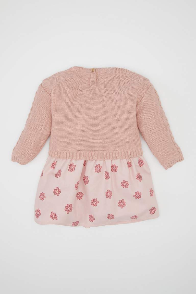 Baby Girl Crew Neck Floral Knit Dress