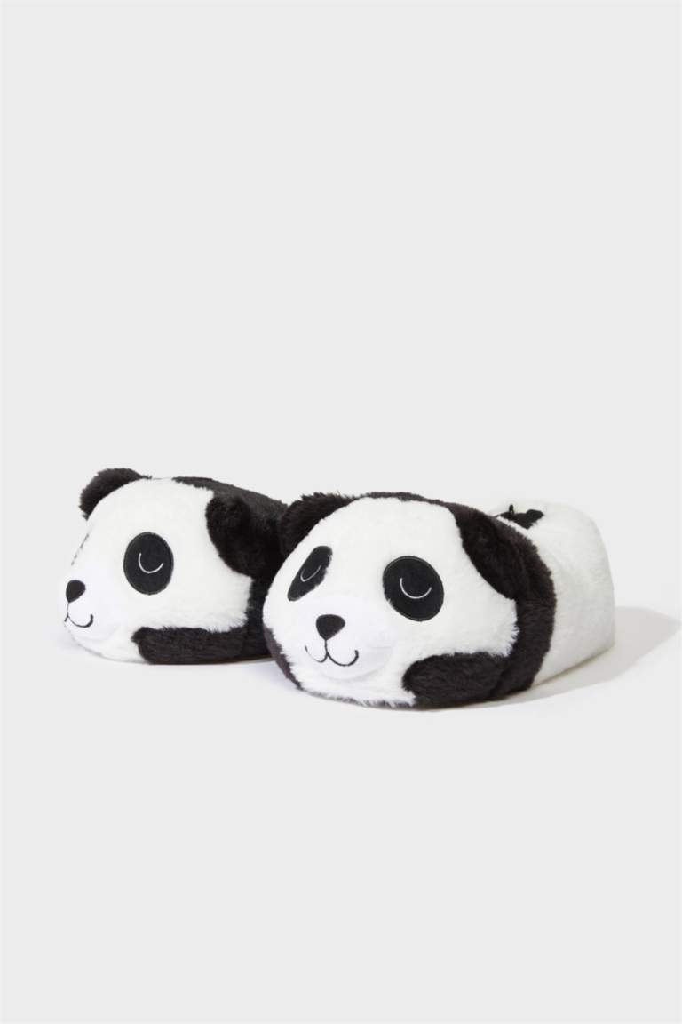 Woman Panda Themed Plush Slippers
