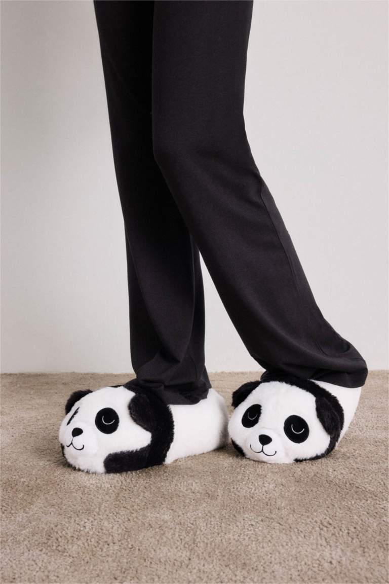 Woman Panda Themed Plush Slippers