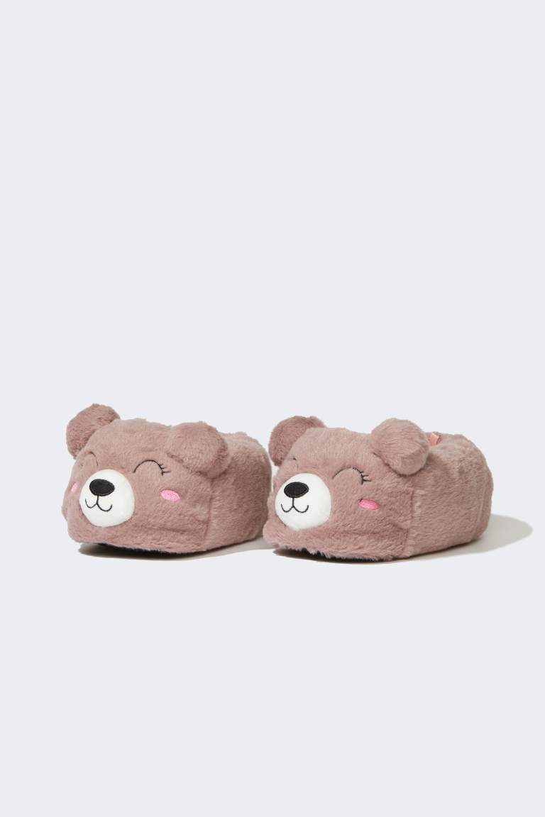 Woman Teddy Bear Themed Plush Slippers