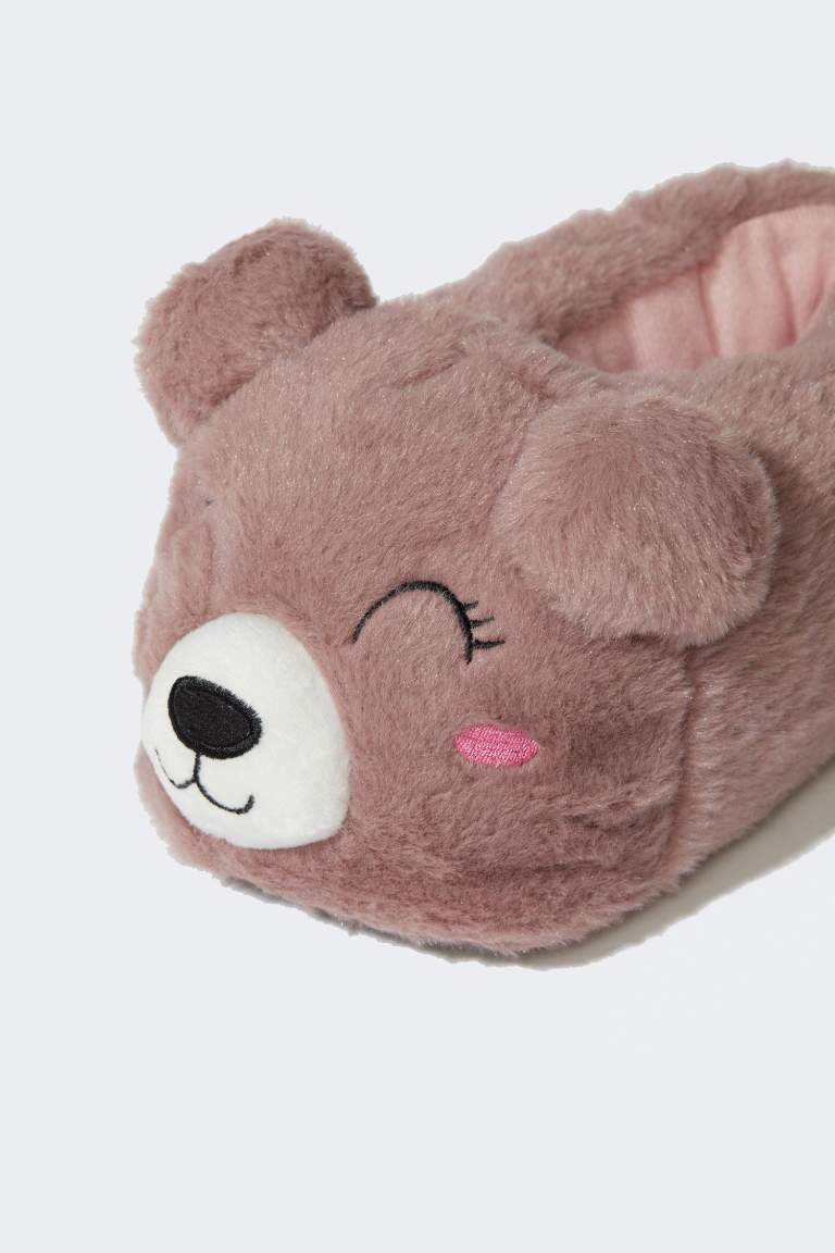 Woman Teddy Bear Themed Plush Slippers