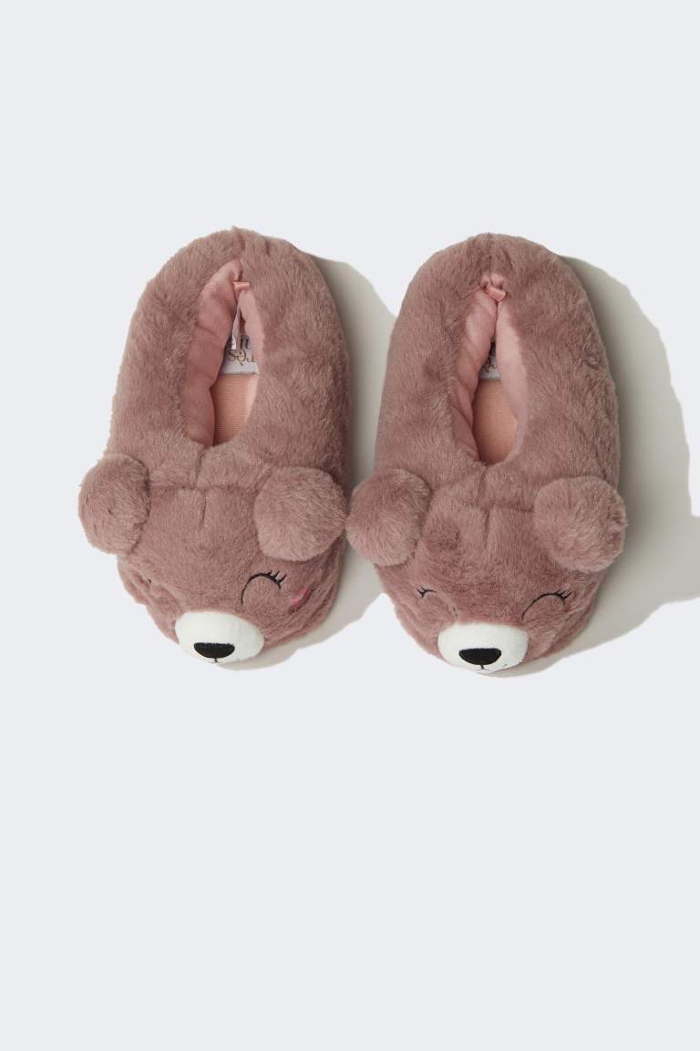 Woman Teddy Bear Themed Plush Slippers