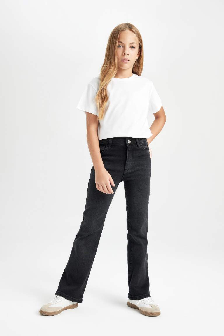 Girl Flare Fit Bell-bottomed Black Jeans