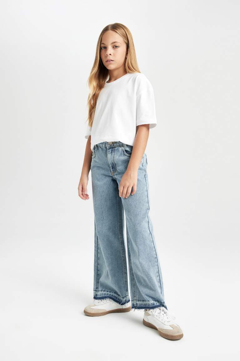 Girl Wide Leg Leg Pocketed Jeans