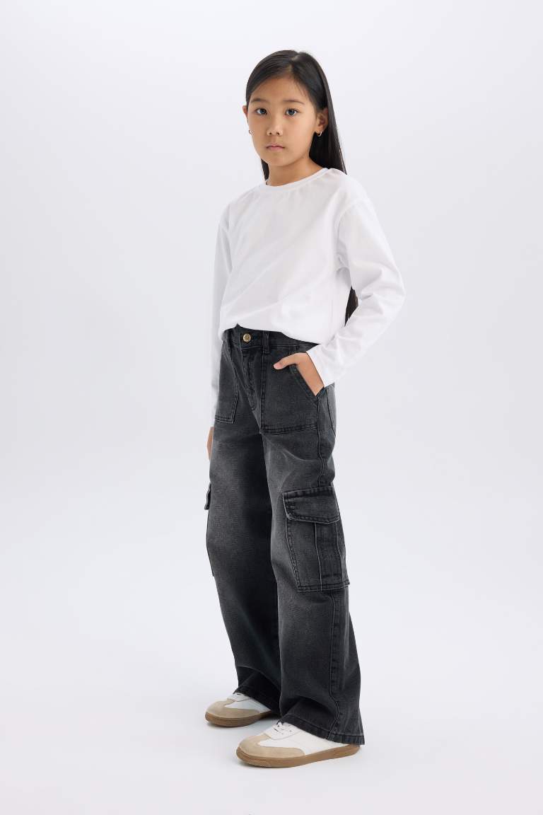 Pantalon Jean Cargo à jambes larges pour Fille