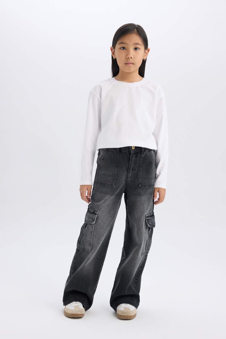 Pantalon Jean Cargo à jambes larges pour Fille