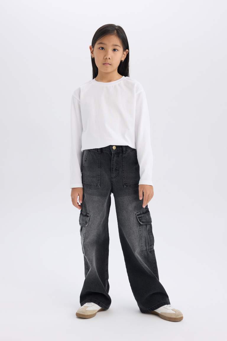 Pantalon Jean Cargo à jambes larges pour Fille