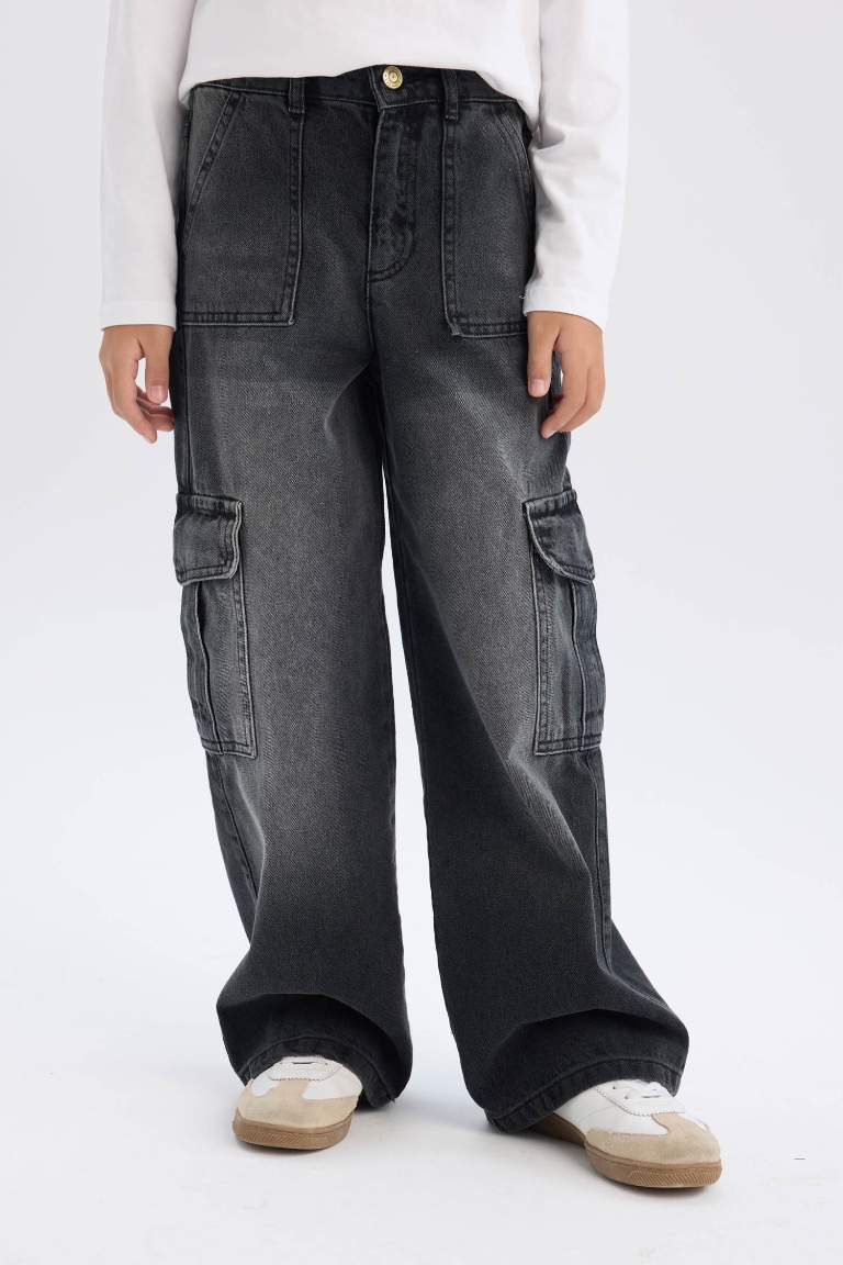 Pantalon Jean Cargo à jambes larges pour Fille