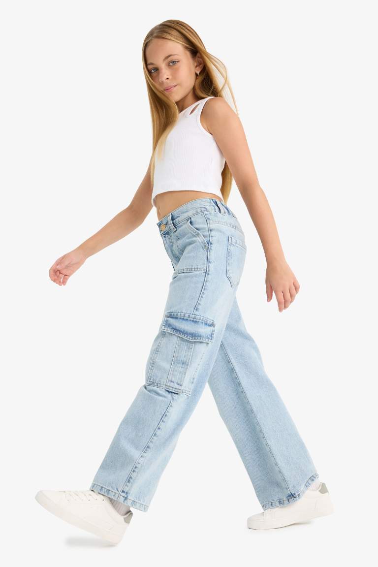 Kız Çocuk Wide Leg Kargo Geniş Paça Jean Pantolon