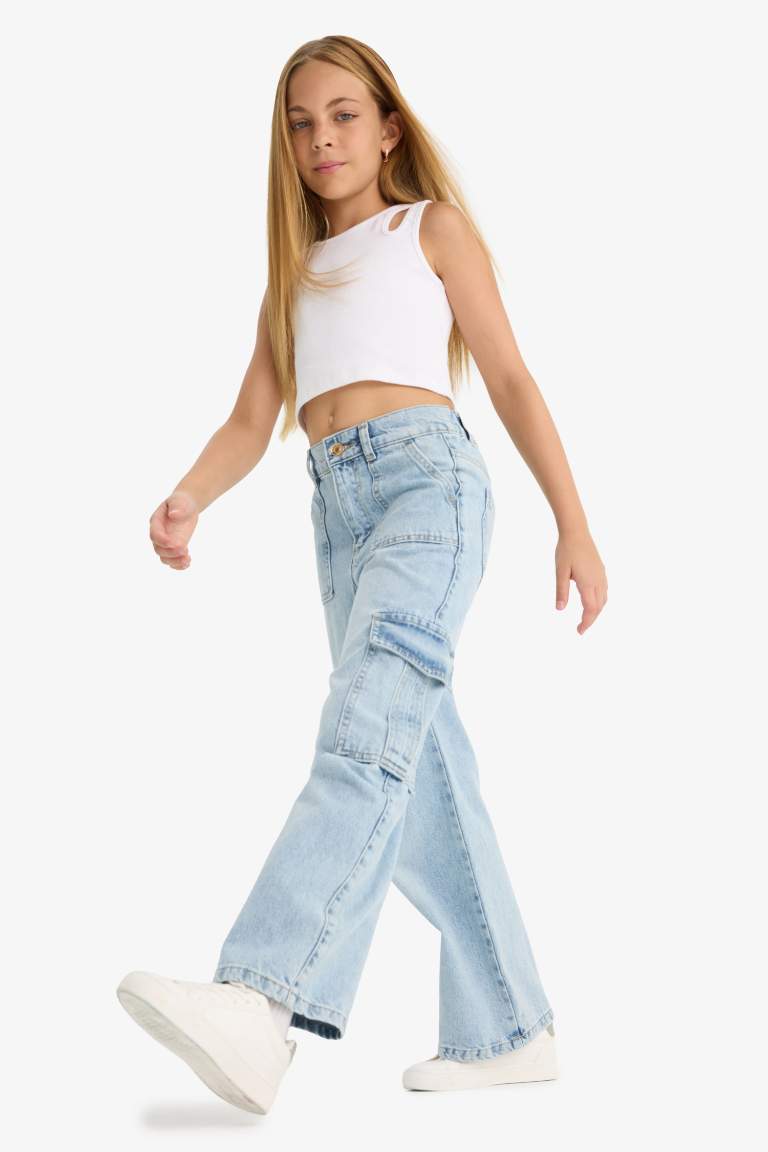 Kız Çocuk Wide Leg Kargo Geniş Paça Jean Pantolon