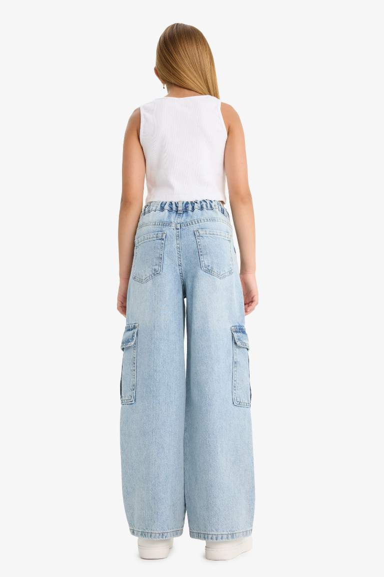 Kız Çocuk Wide Leg Kargo Geniş Paça Jean Pantolon