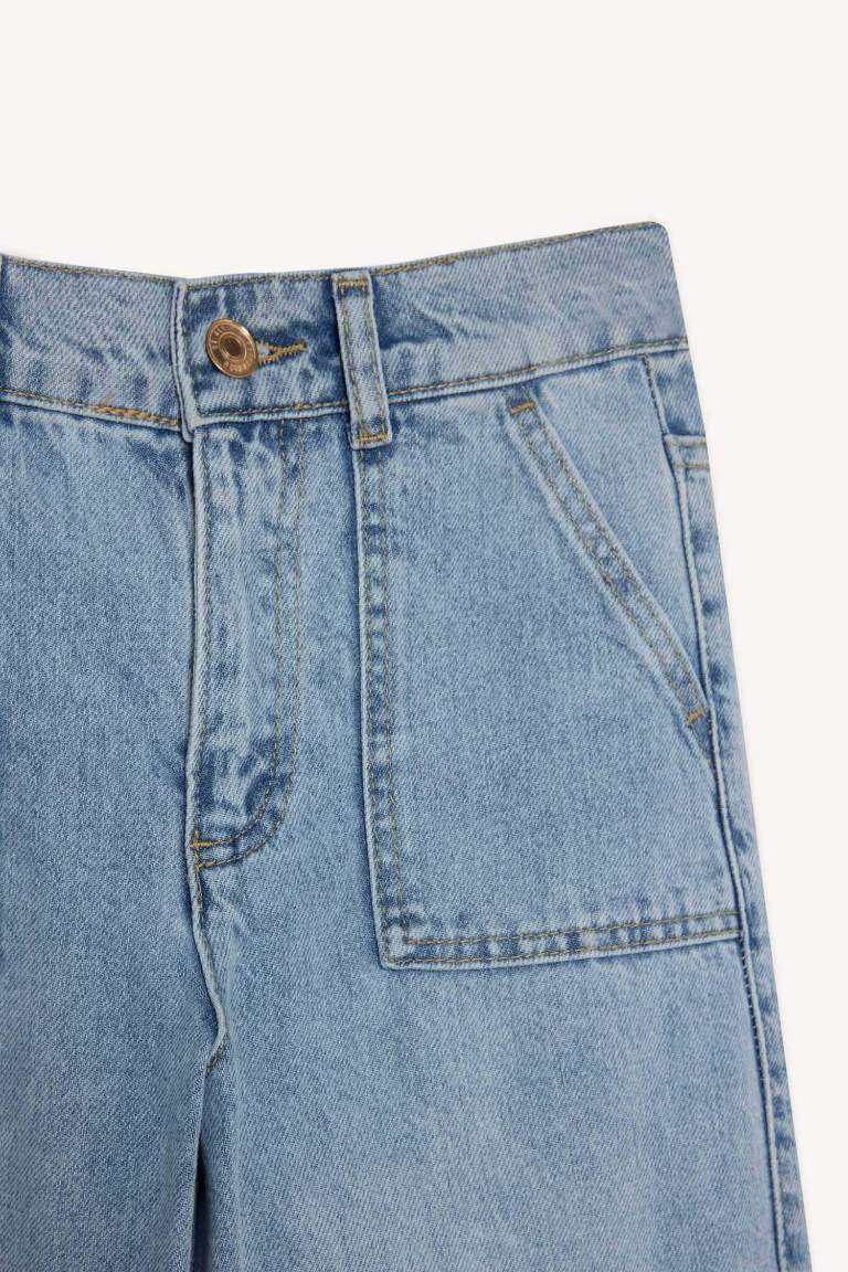 Kız Çocuk Wide Leg Kargo Geniş Paça Jean Pantolon