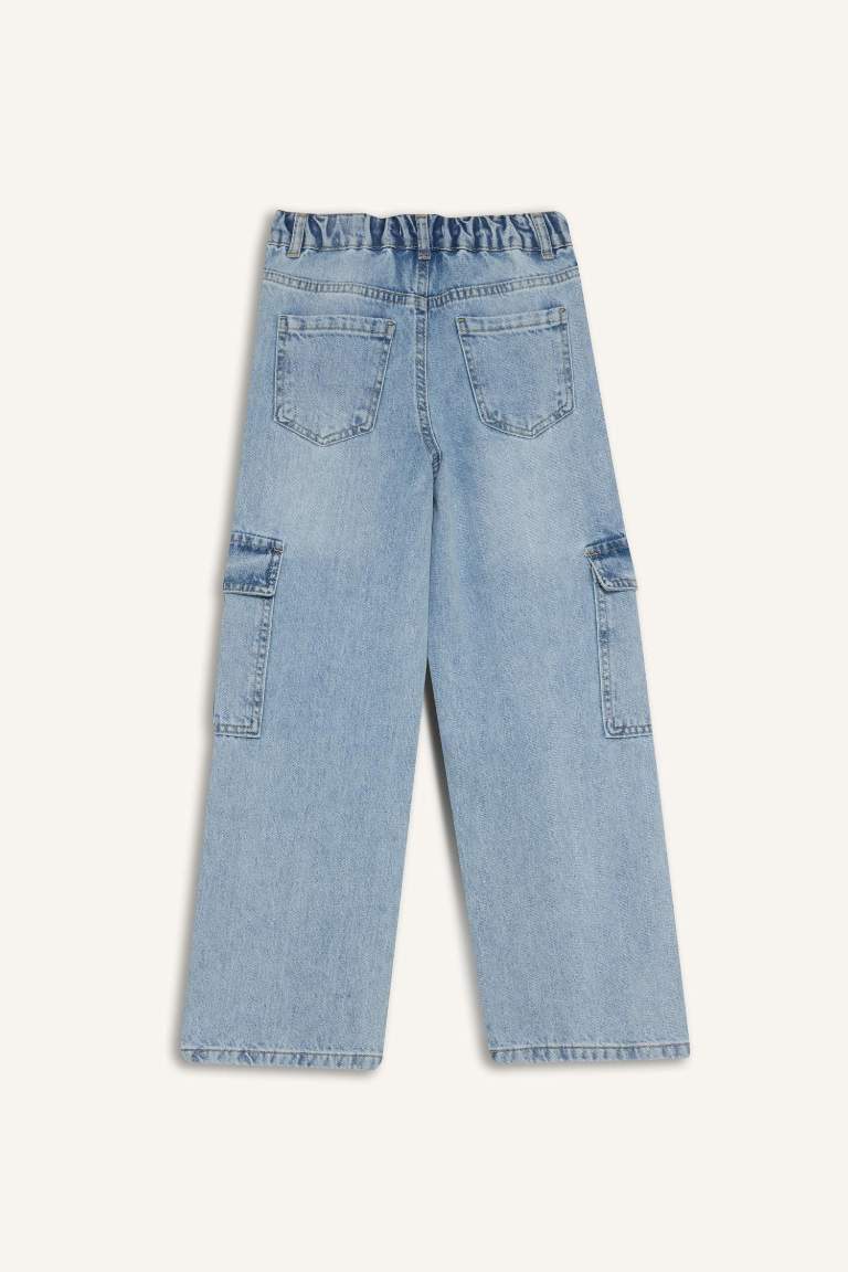 Kız Çocuk Wide Leg Kargo Geniş Paça Jean Pantolon