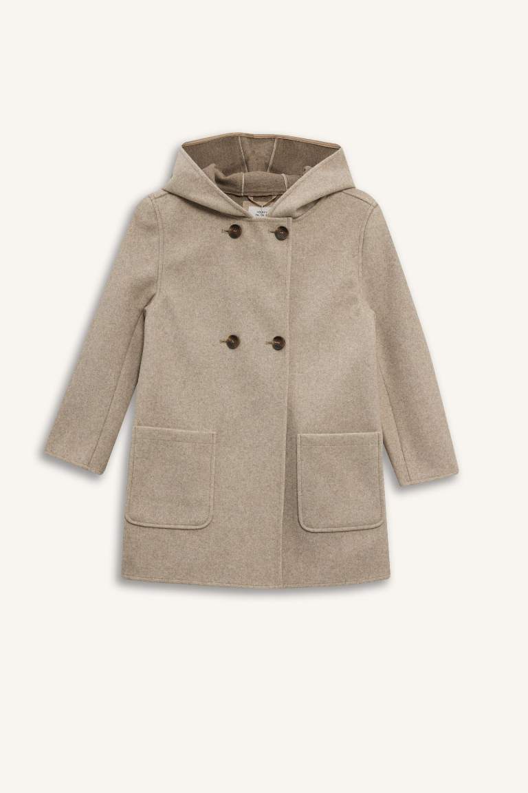 Kız Çocuk Kapüşonlu Cepli Kaşe Parka