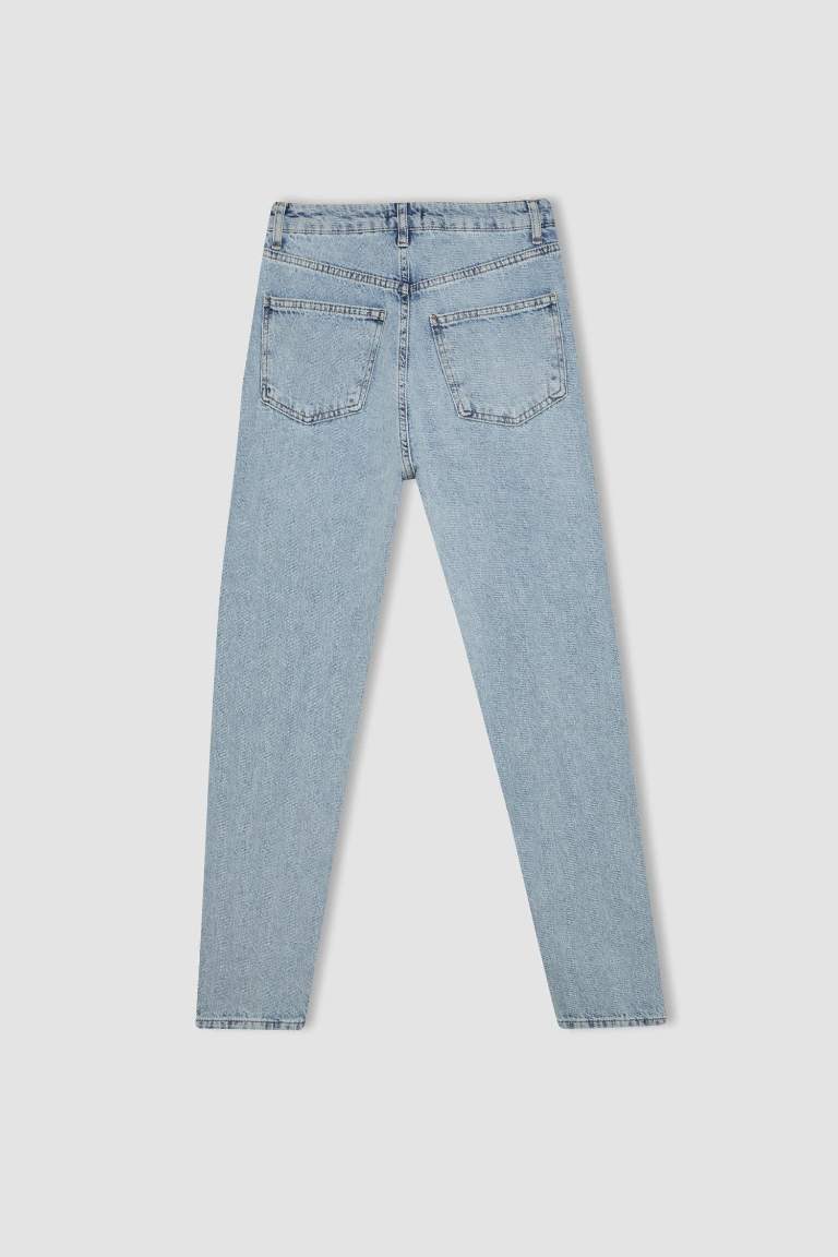 Pantalon Jean coupe Mom à Taille Haute avec Détails Déchirés