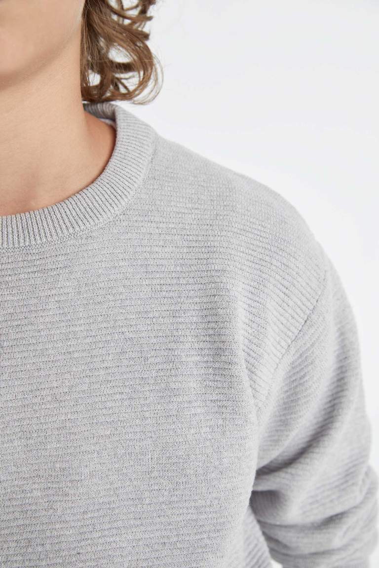 Pull en Tricot gris à Col Rond et à motifs unis pour Garçon