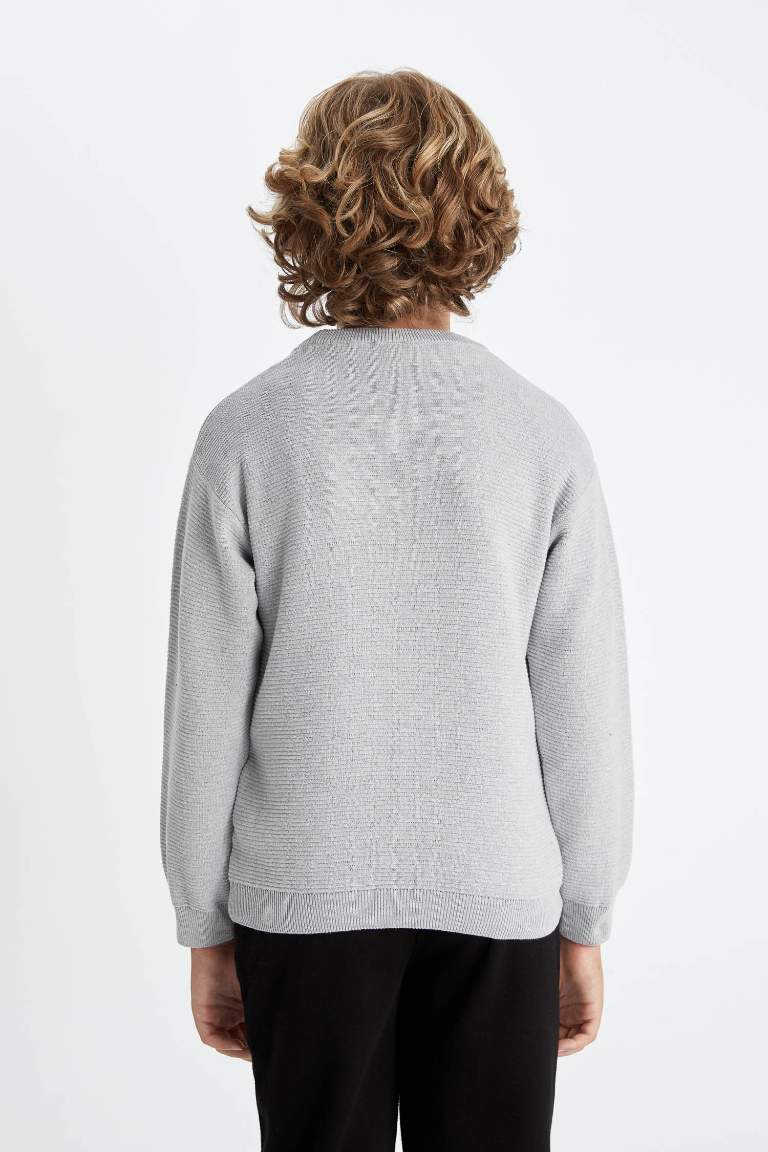 Pull en Tricot gris à Col Rond et à motifs unis pour Garçon