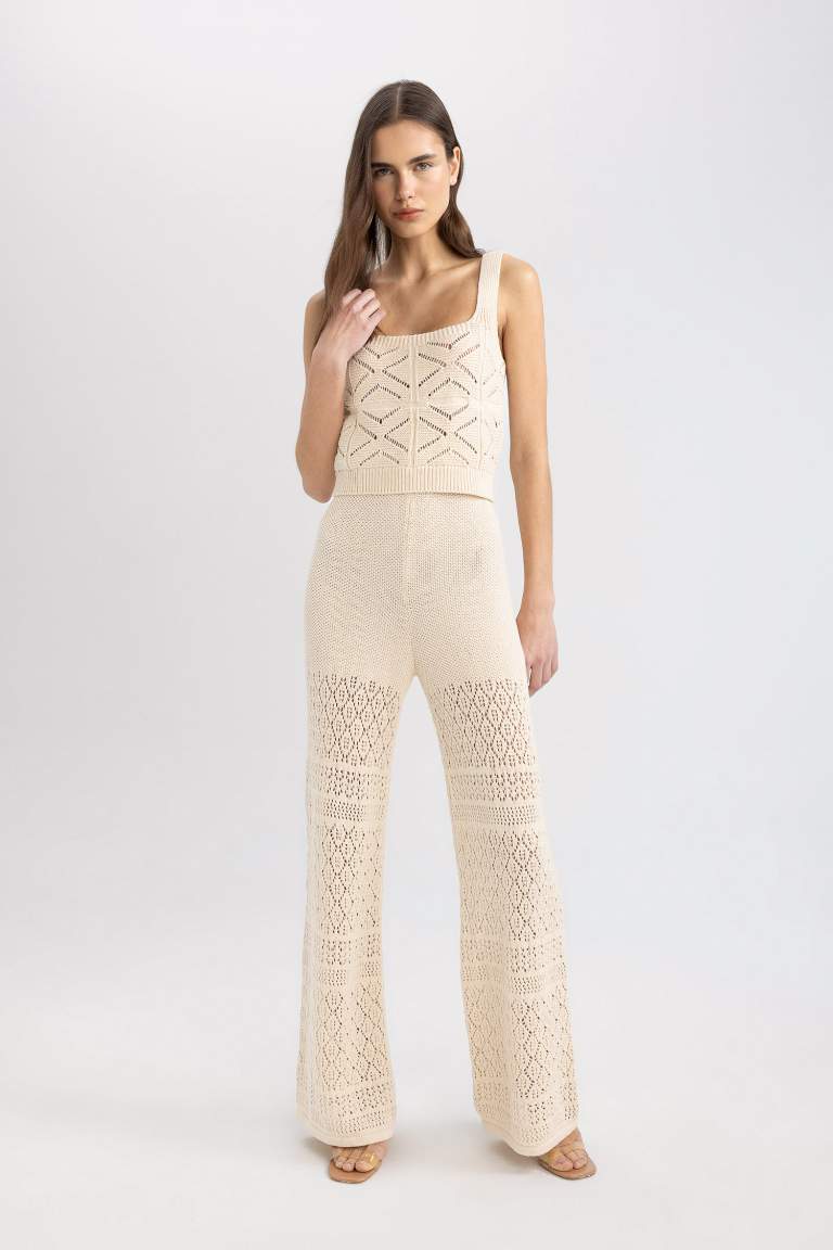 Wide Leg Crochet Lined Trousers