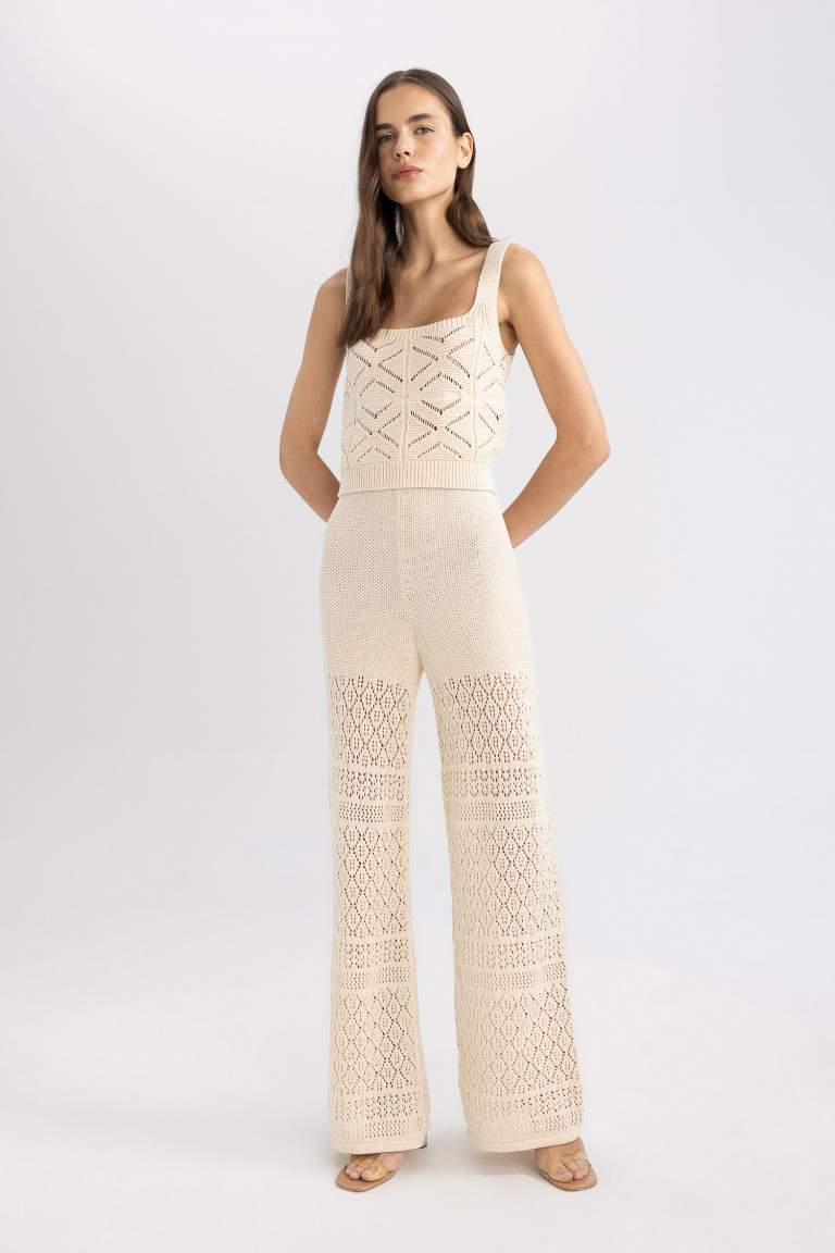 Wide Leg Crochet Lined Trousers