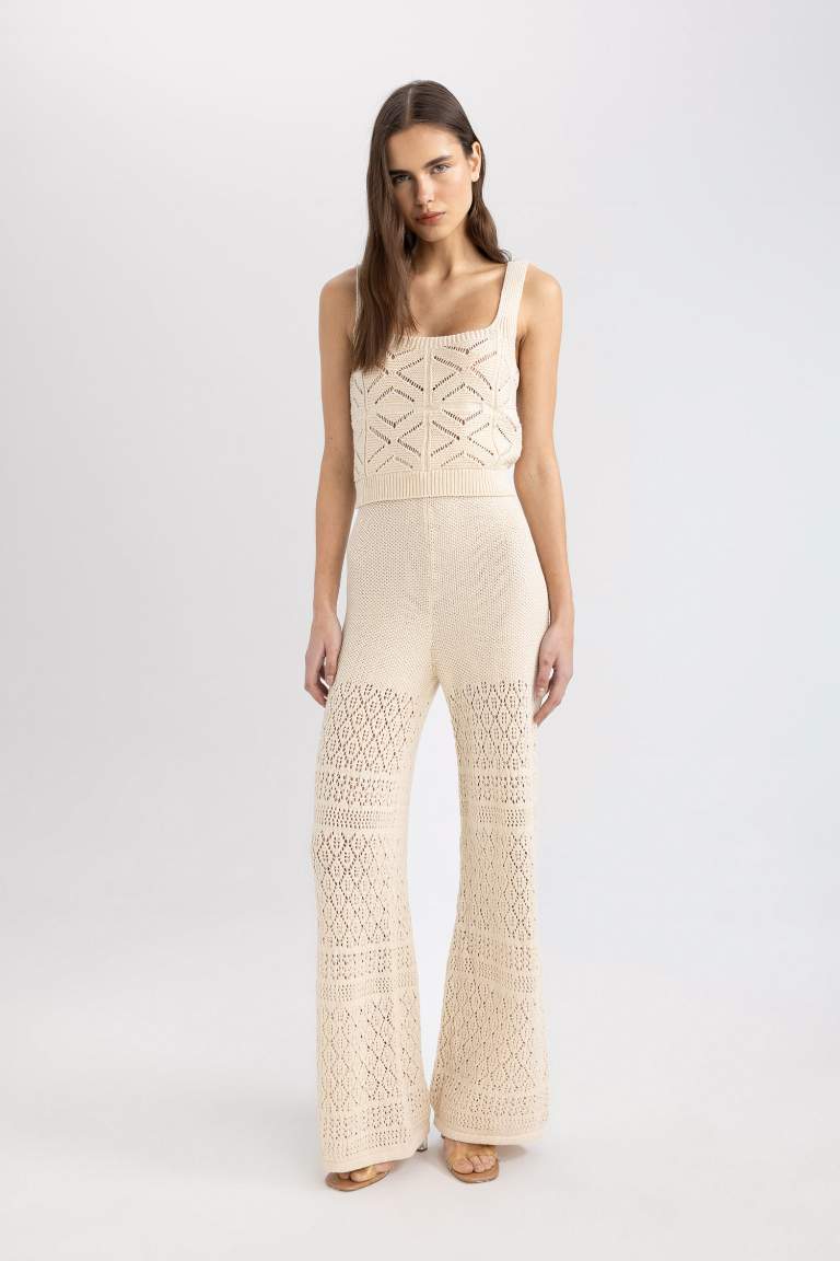 Wide Leg Crochet Lined Trousers