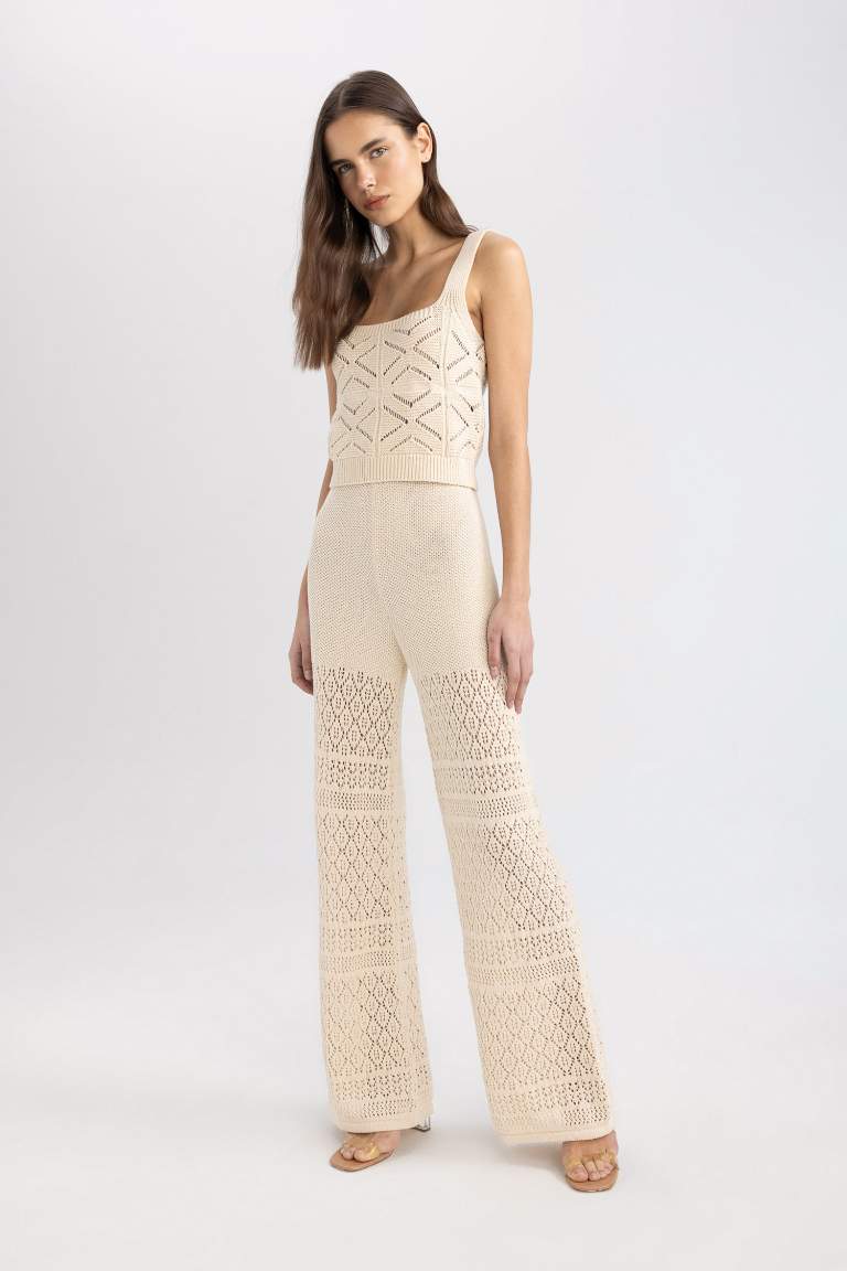 Wide Leg Crochet Lined Trousers