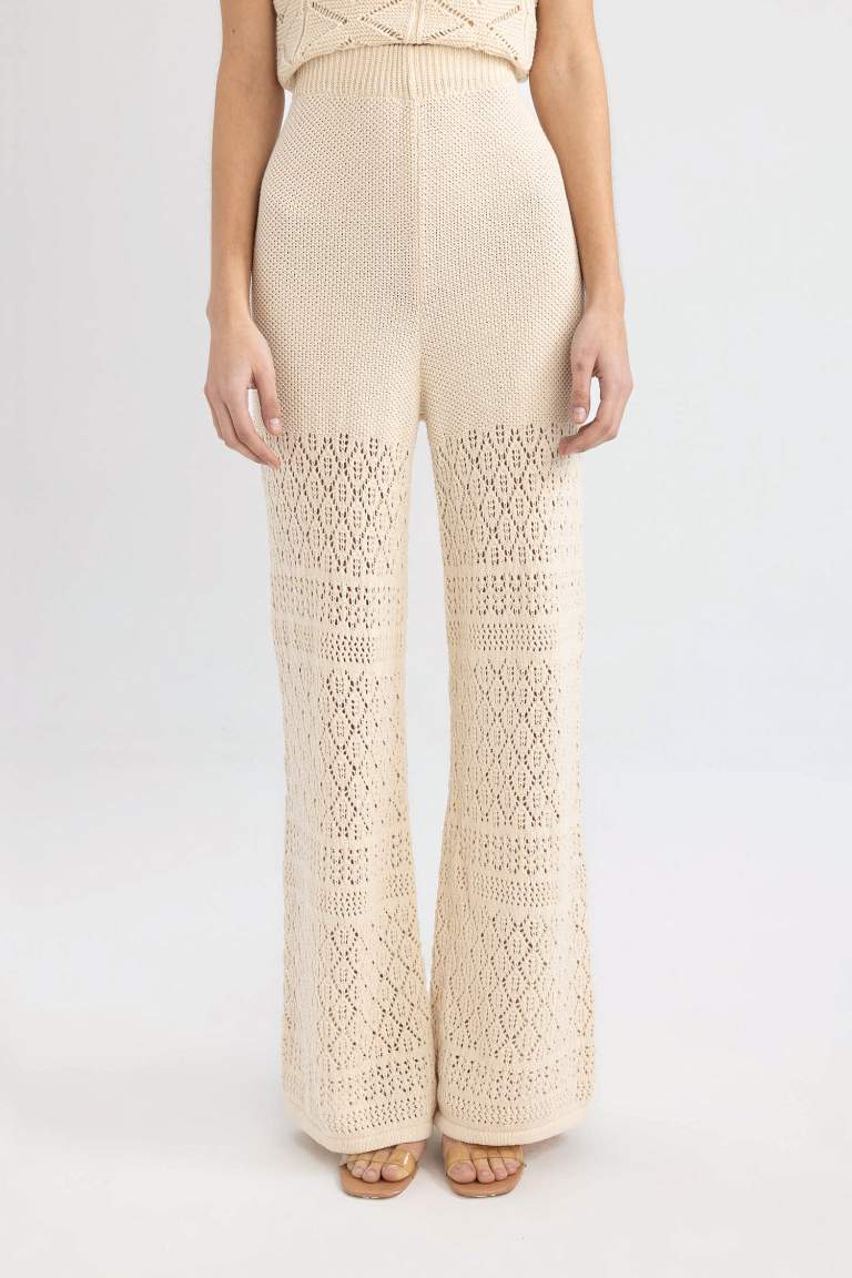 Wide Leg Crochet Lined Trousers