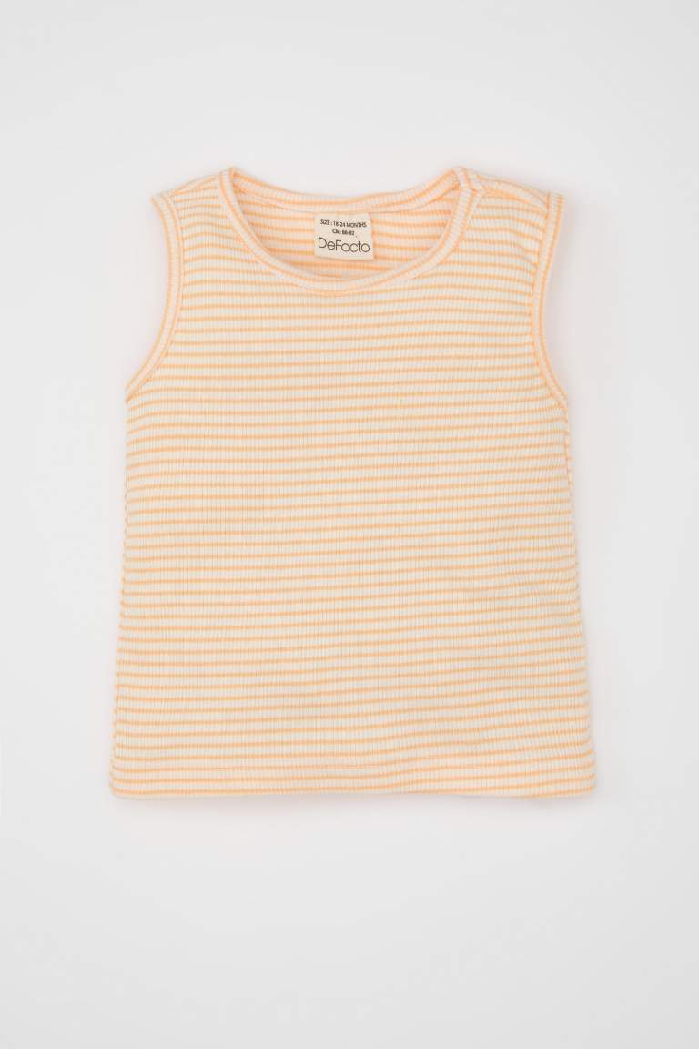 Baby Girl Crew Neck Striped Sleeveless T-Shirt