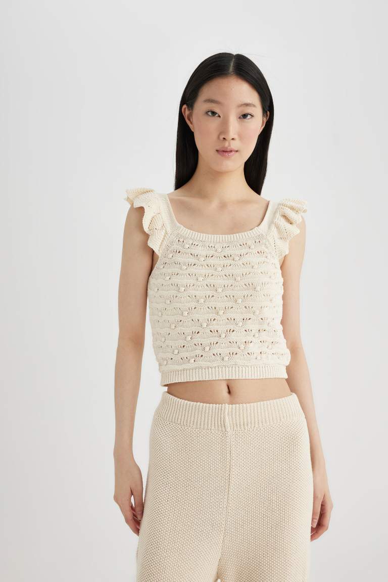 Square Neck Openwork Crop Top